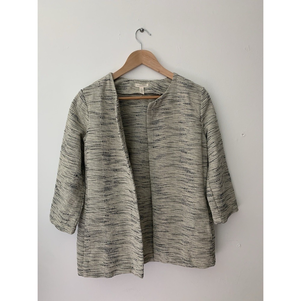 Eileen Fisher Natural Handlommed Cotton Furrows Round Neck Jacket S Art To Wear